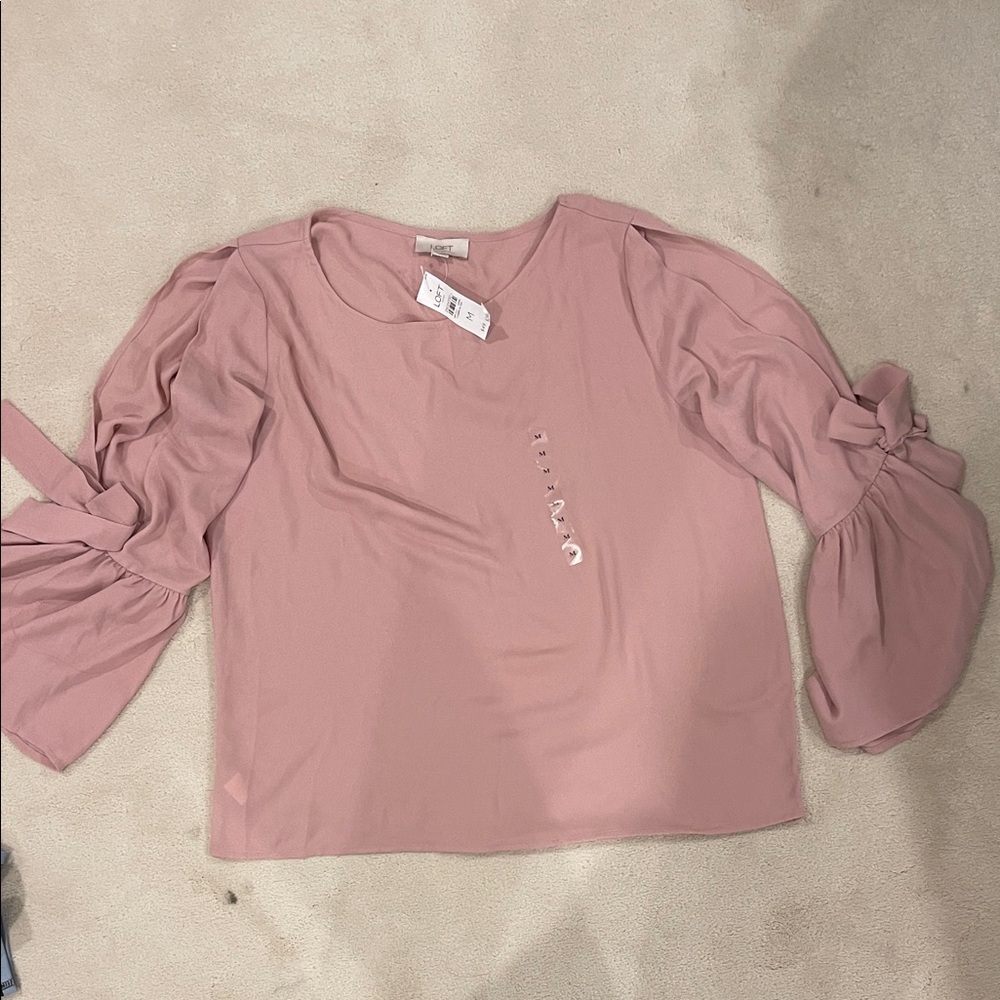 LOFT Blush Pink Blouse with Bow Sleeves
